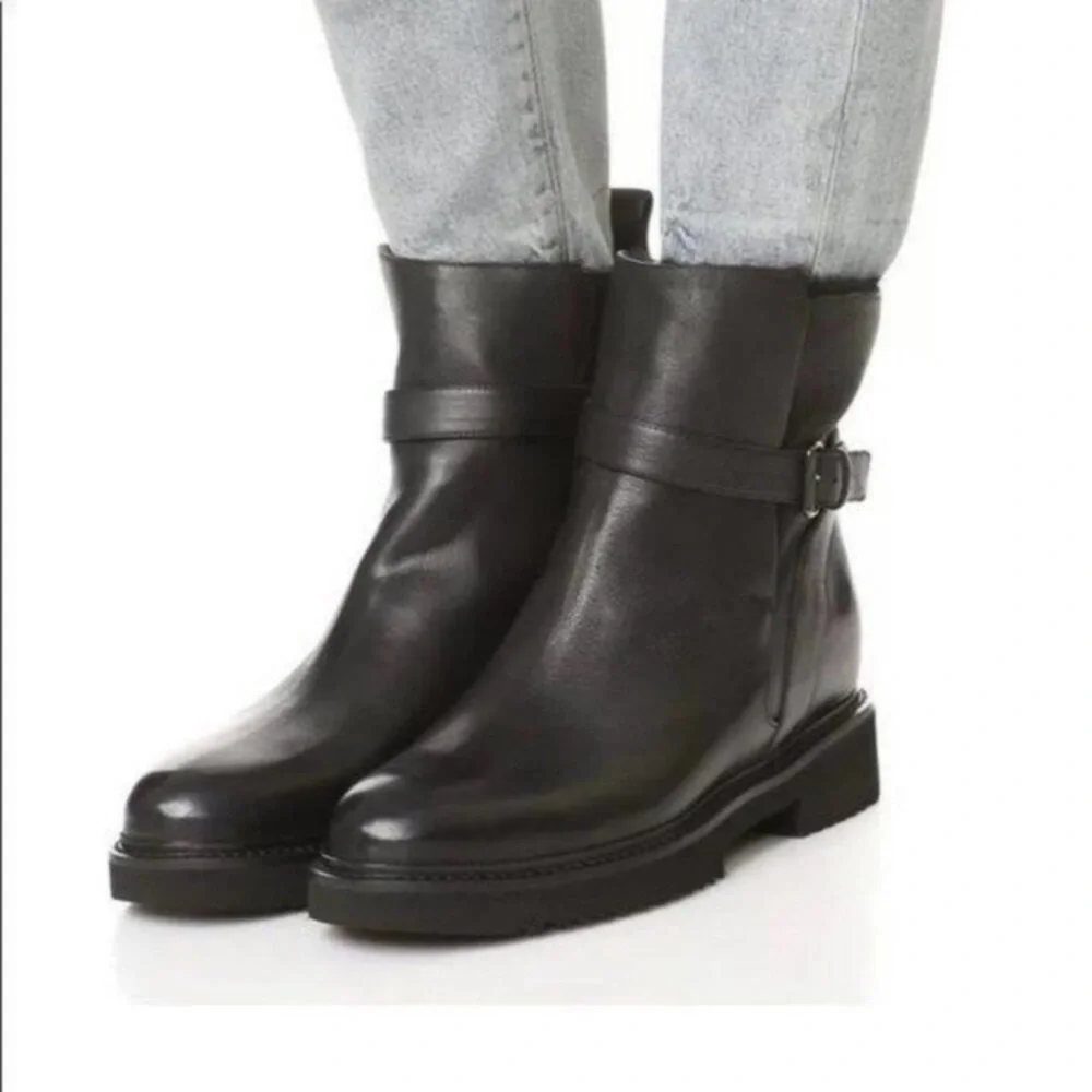 Vince Claudia Black Leather Moto Ankle Boots